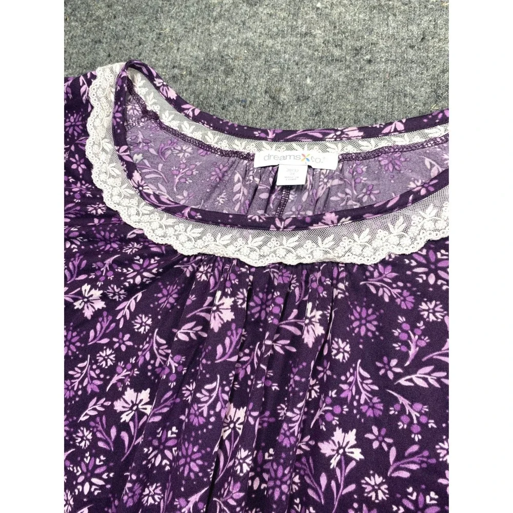 Dreams & Co Purple Floral Lace Trim Pajama Set Plus 3X 30/32 Short Sleeve PJ